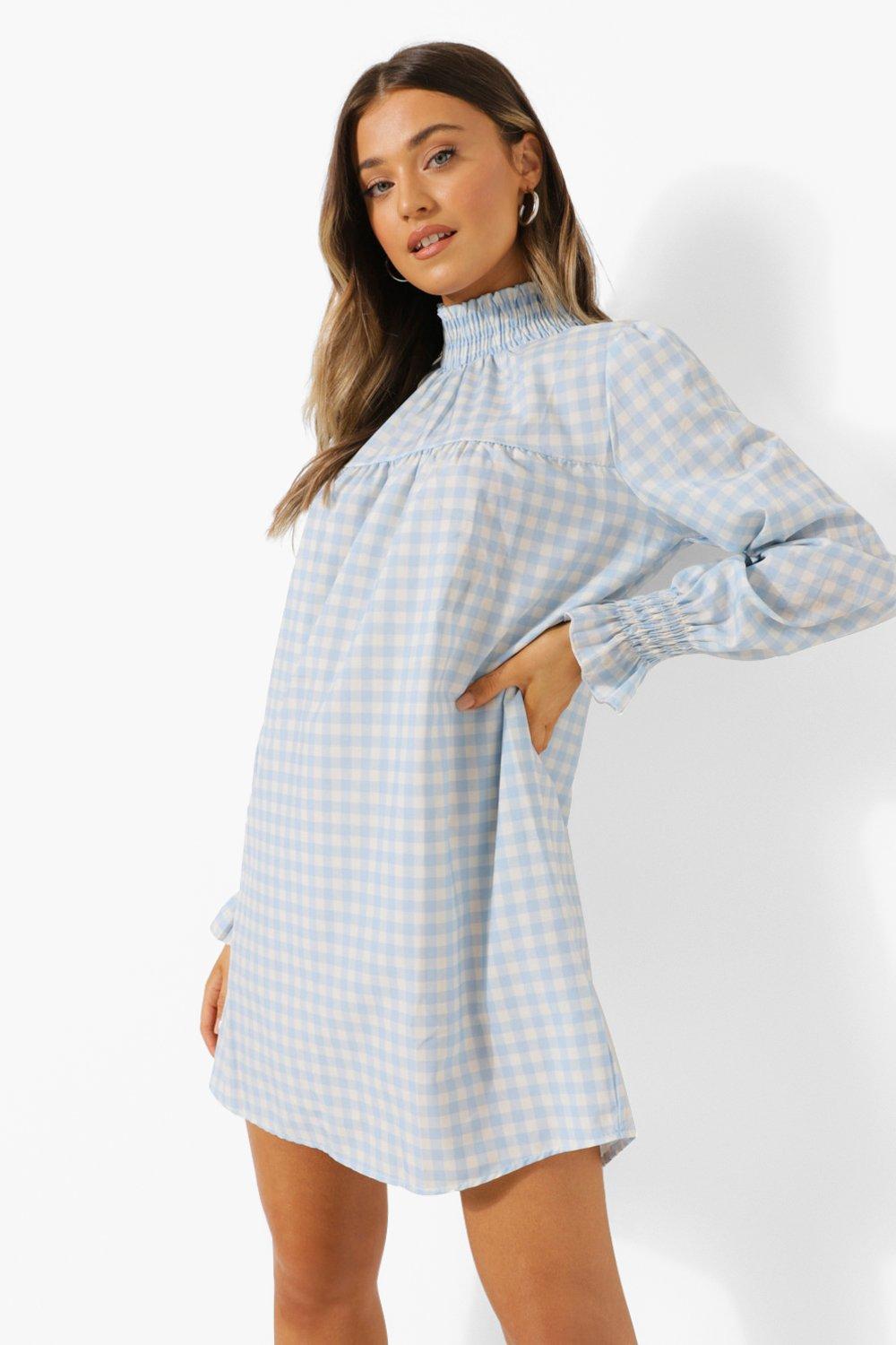 shirred neck and cuff smock dress